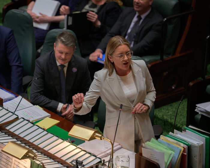 Australia news live: Victorian premier says Angus Taylor’s budget reply out of Trump playbook; Hanson’s Senate speech cut short